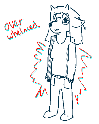 Yori standing overwhelmed, chromatic abberated lines are sort of illustrating that emotion