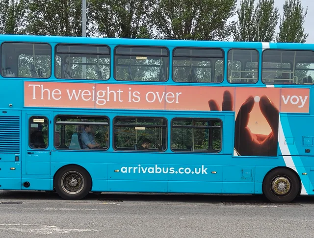 advertisement for GLP medication with the tagline The weight is over.